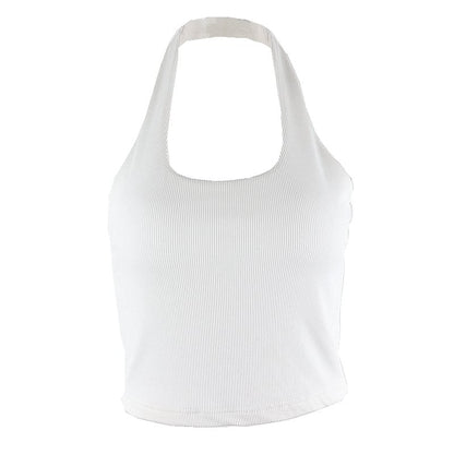 Sculpted Halter Vest in Ribbed Cotton — Open-Back Crop Top