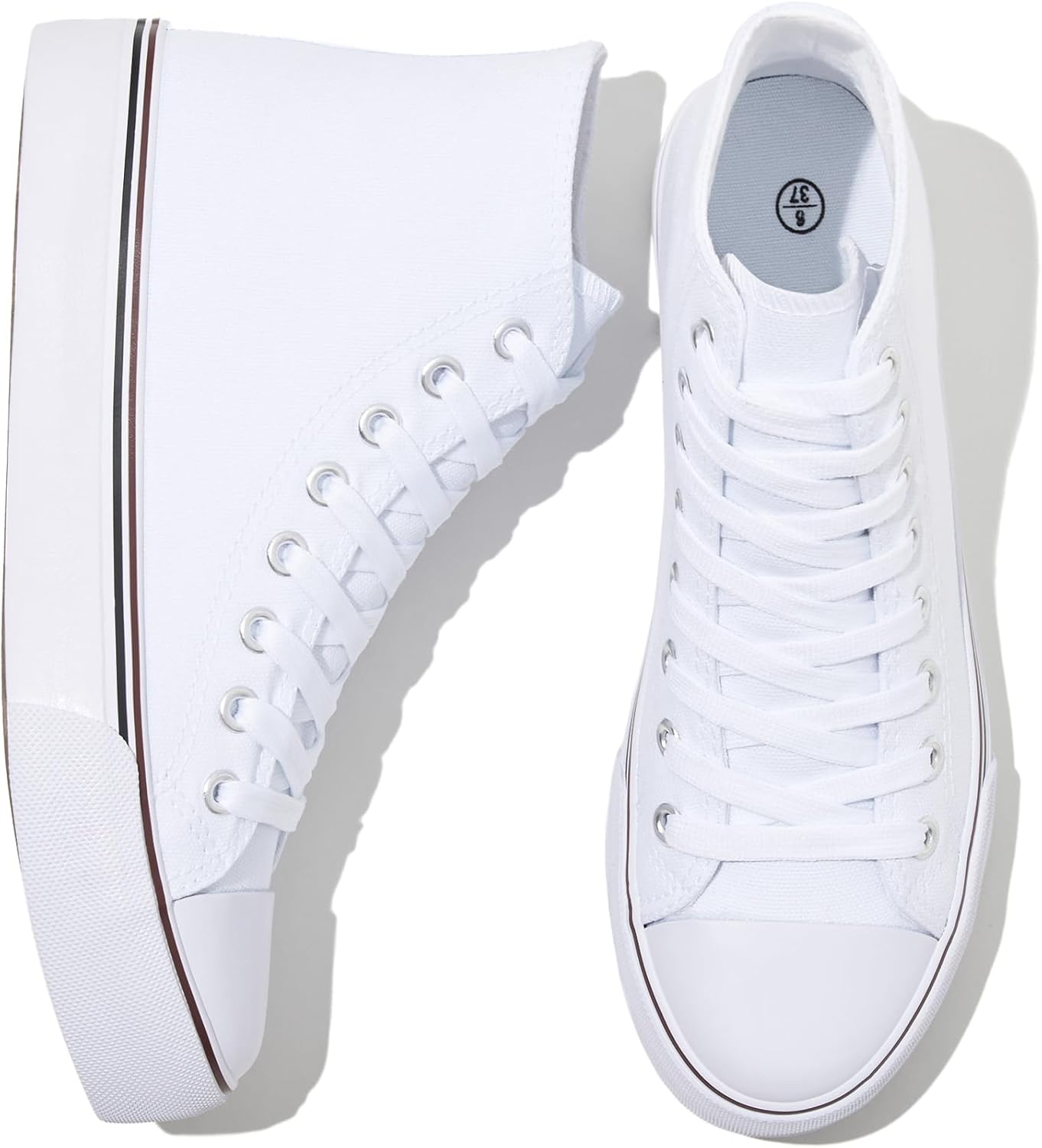 Women'S High Top Canvas Sneakers Canvas Shoes Lace up White Black Sneakers Casual Walking Shoes