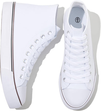 Women'S High Top Canvas Sneakers Canvas Shoes Lace up White Black Sneakers Casual Walking Shoes