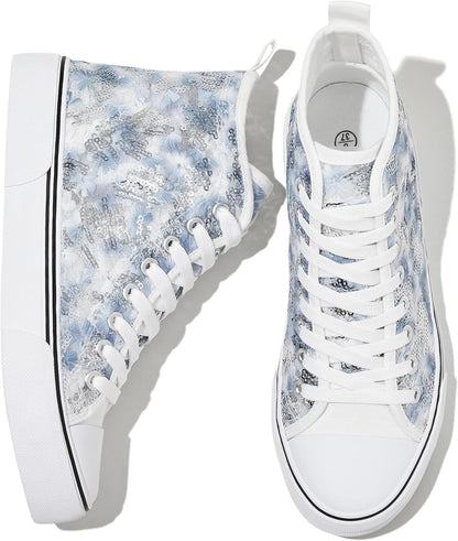 Women'S High Top Canvas Sneakers Canvas Shoes Lace up White Black Sneakers Casual Walking Shoes