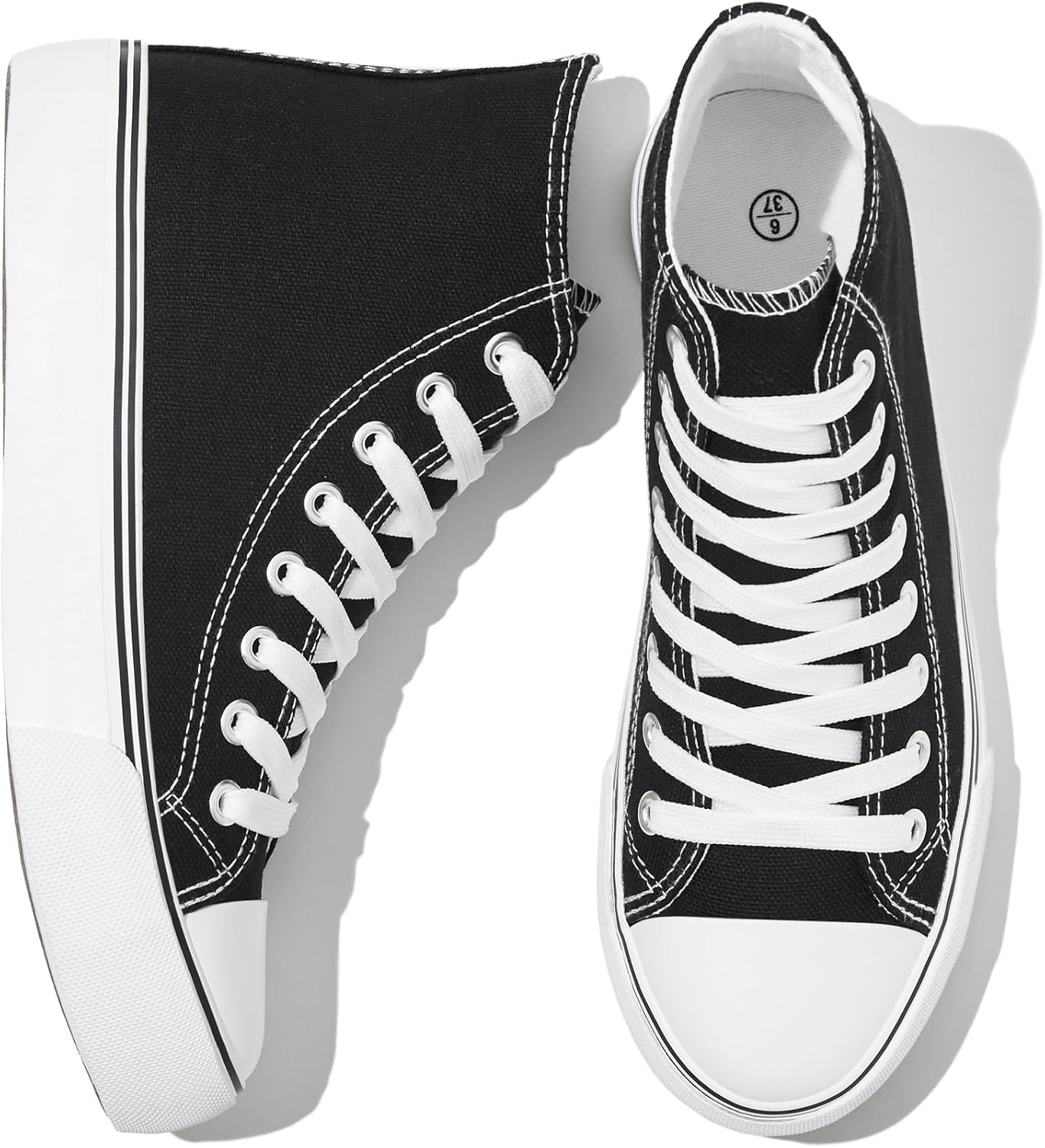 Women'S High Top Canvas Sneakers Canvas Shoes Lace up White Black Sneakers Casual Walking Shoes