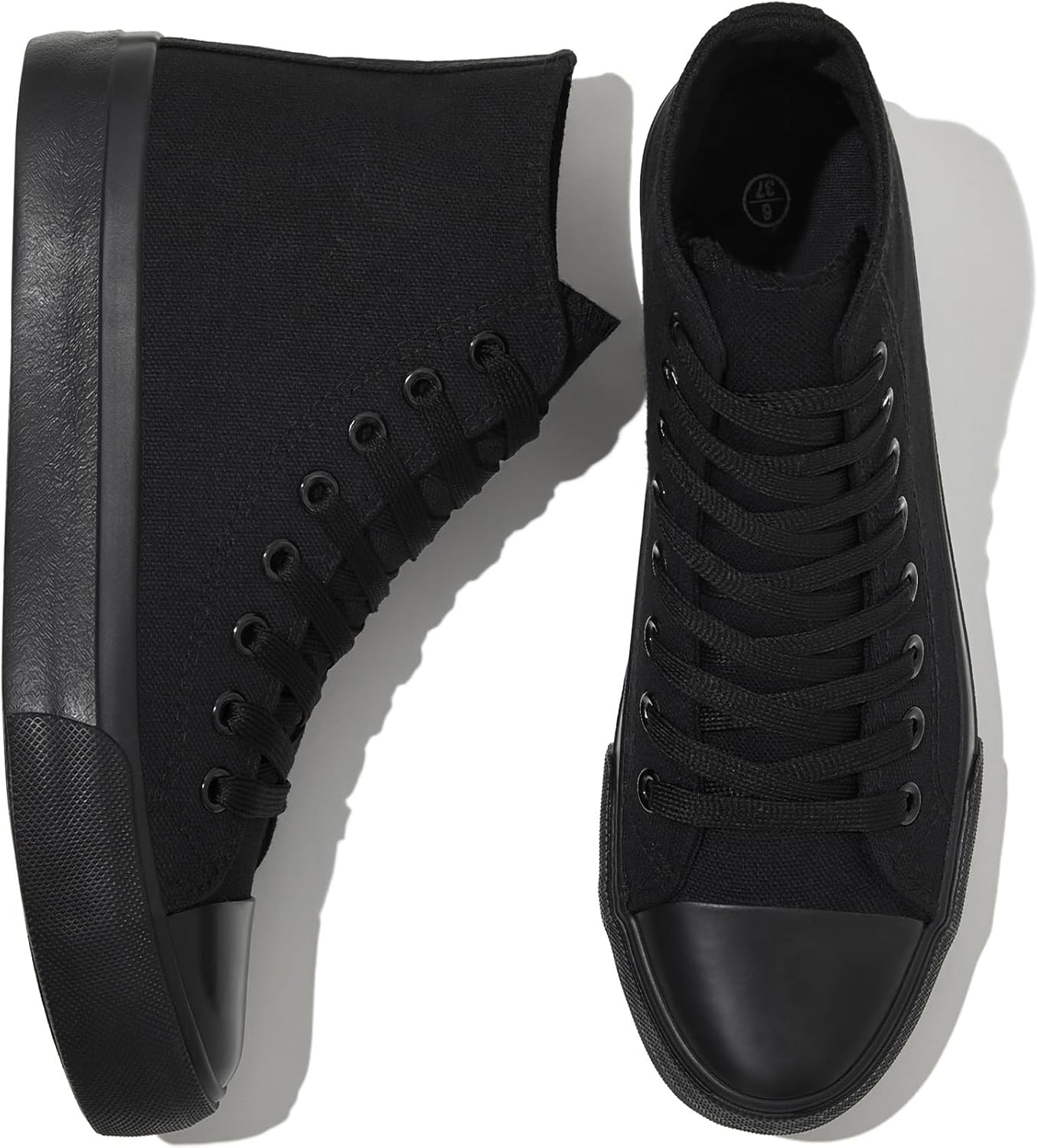 Women'S High Top Canvas Sneakers Canvas Shoes Lace up White Black Sneakers Casual Walking Shoes