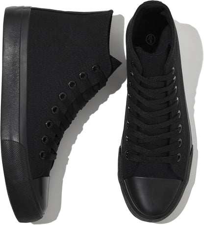 Women'S High Top Canvas Sneakers Canvas Shoes Lace up White Black Sneakers Casual Walking Shoes