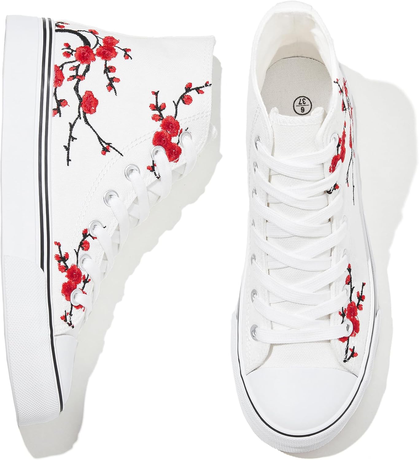 Women'S High Top Canvas Sneakers Canvas Shoes Lace up White Black Sneakers Casual Walking Shoes