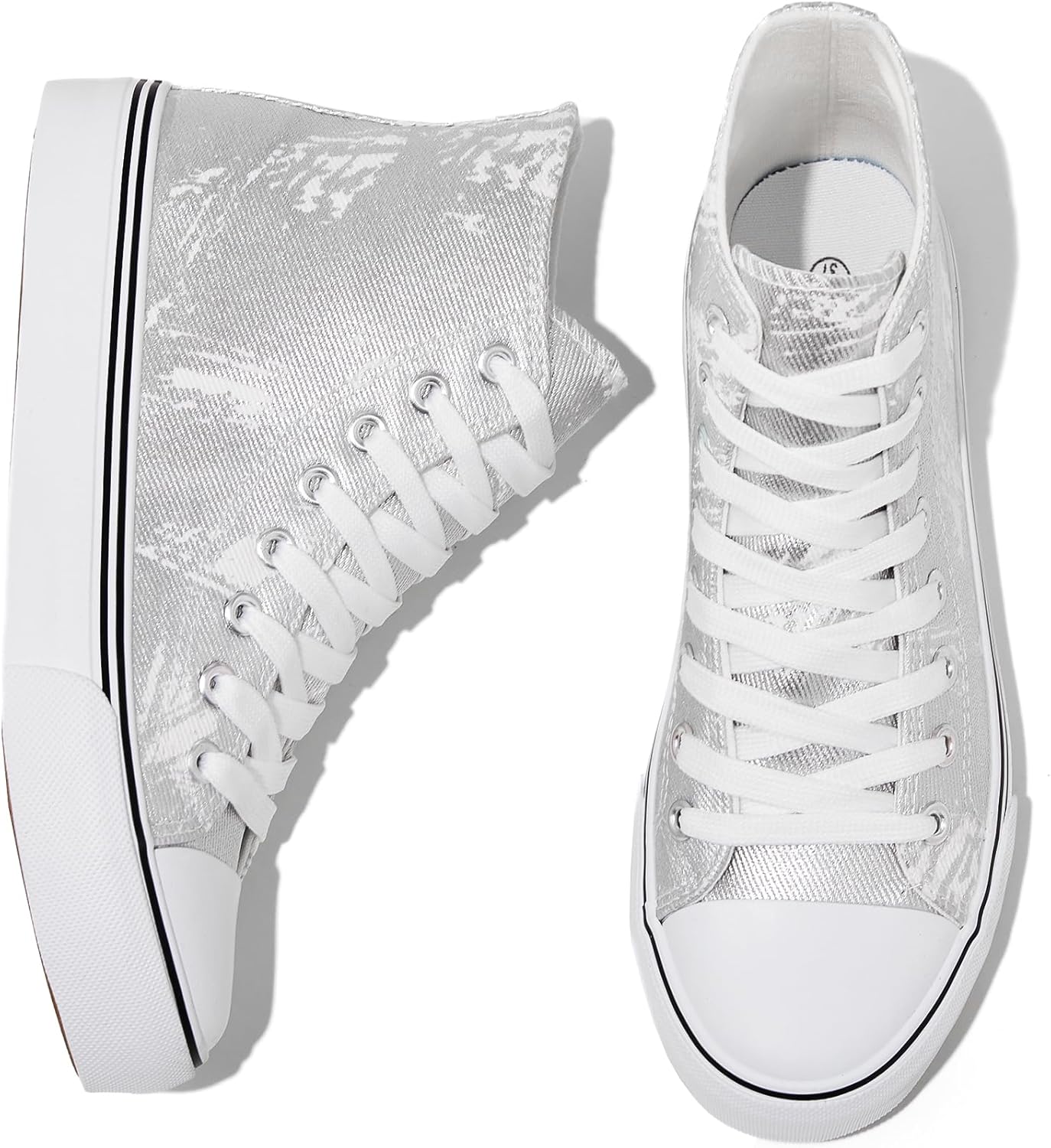 Women'S High Top Canvas Sneakers Canvas Shoes Lace up White Black Sneakers Casual Walking Shoes