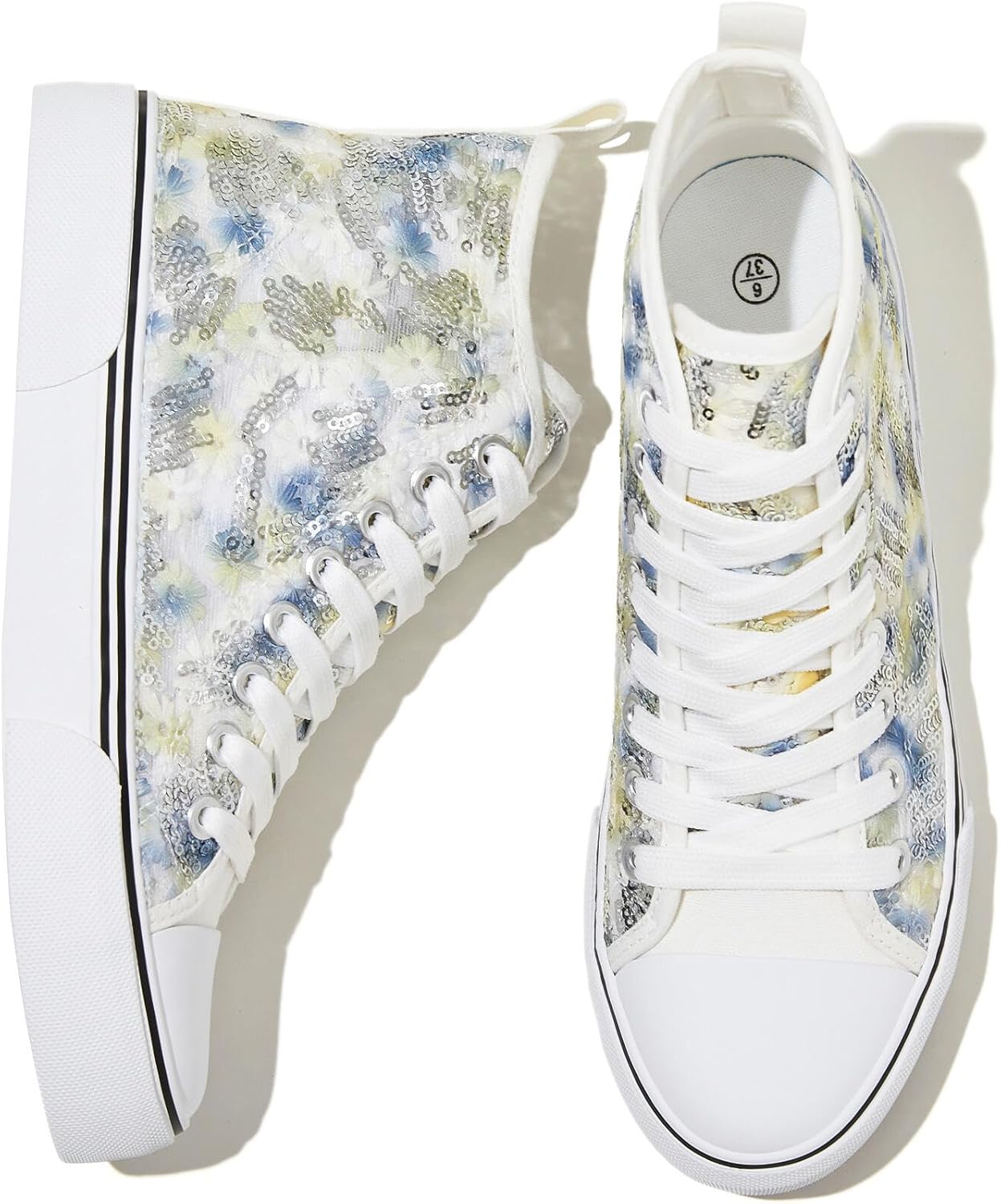 Women'S High Top Canvas Sneakers Canvas Shoes Lace up White Black Sneakers Casual Walking Shoes