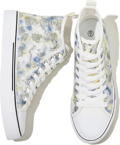 Women'S High Top Canvas Sneakers Canvas Shoes Lace up White Black Sneakers Casual Walking Shoes