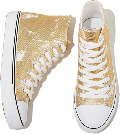 Women'S High Top Canvas Sneakers Canvas Shoes Lace up White Black Sneakers Casual Walking Shoes