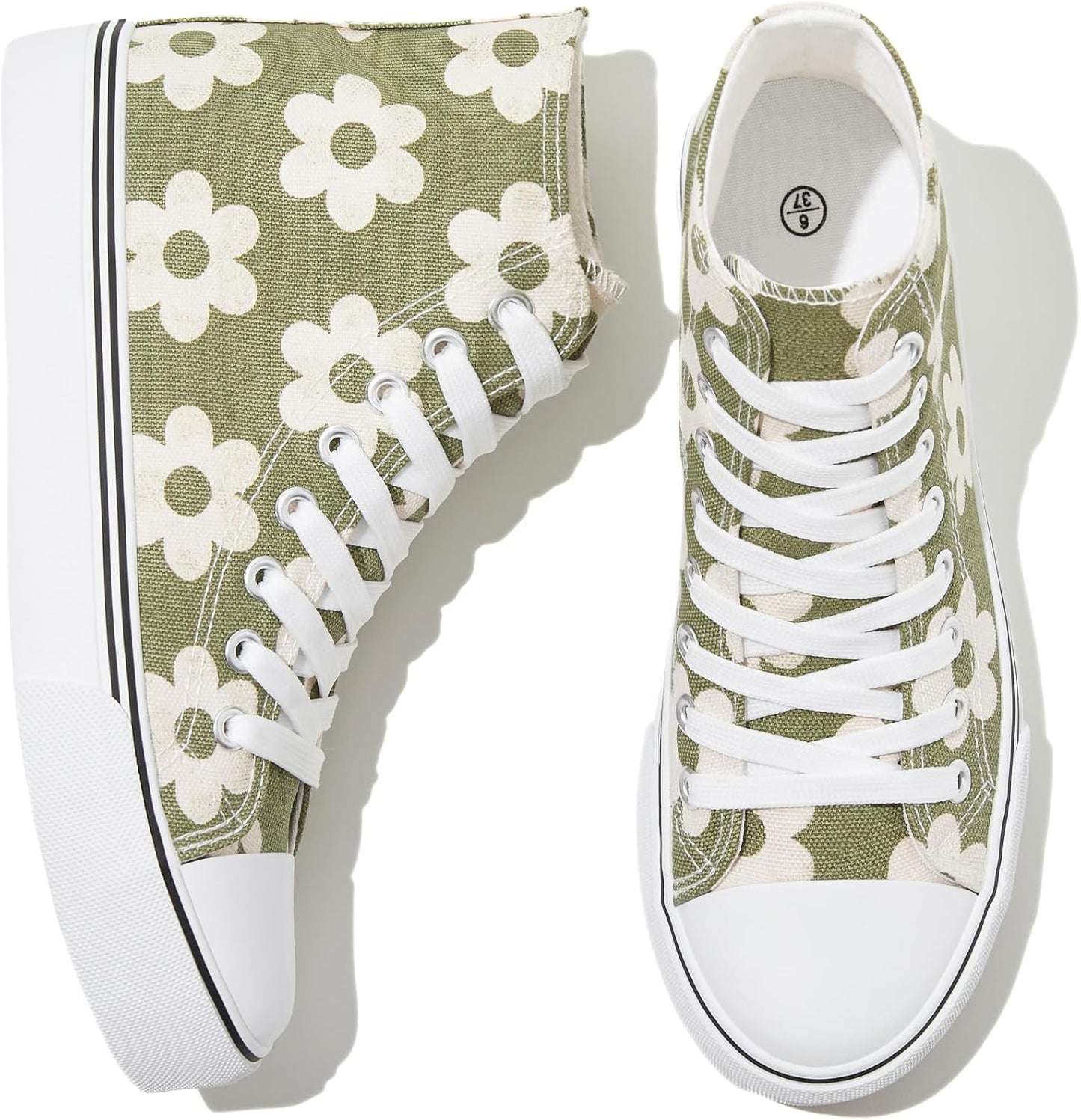 Women'S High Top Canvas Sneakers Canvas Shoes Lace up White Black Sneakers Casual Walking Shoes