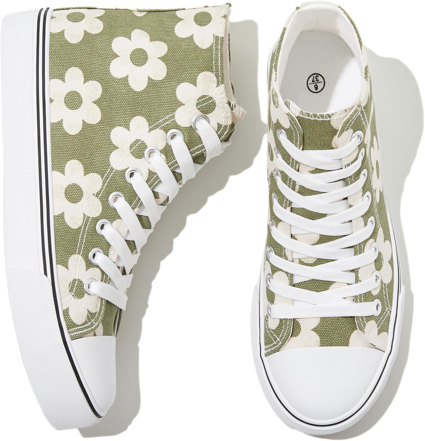 Women'S High Top Canvas Sneakers Canvas Shoes Lace up White Black Sneakers Casual Walking Shoes