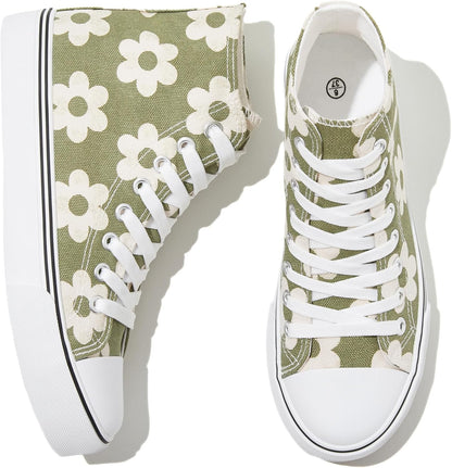 Women'S High Top Canvas Sneakers Canvas Shoes Lace up White Black Sneakers Casual Walking Shoes