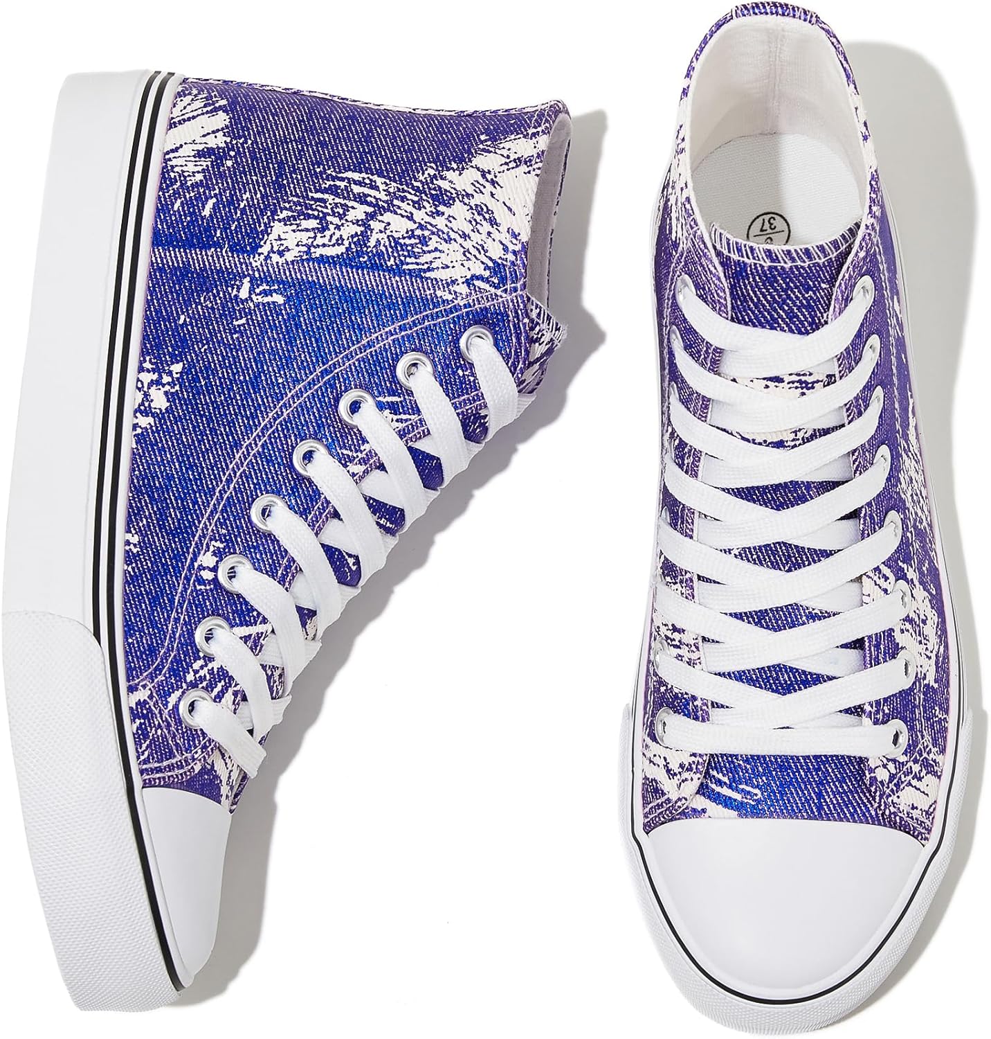 Women'S High Top Canvas Sneakers Canvas Shoes Lace up White Black Sneakers Casual Walking Shoes