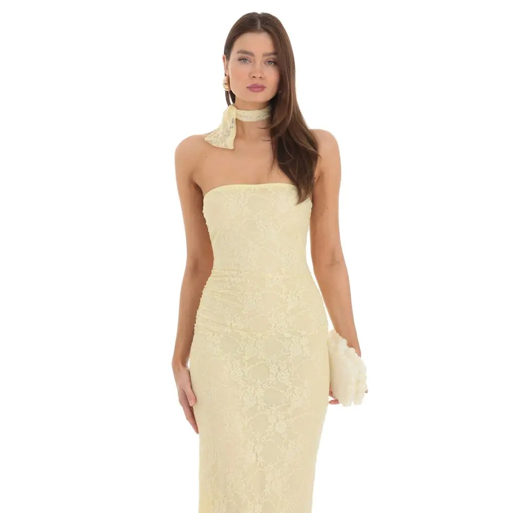 Scarf Lace Maxi Dress in Yellow