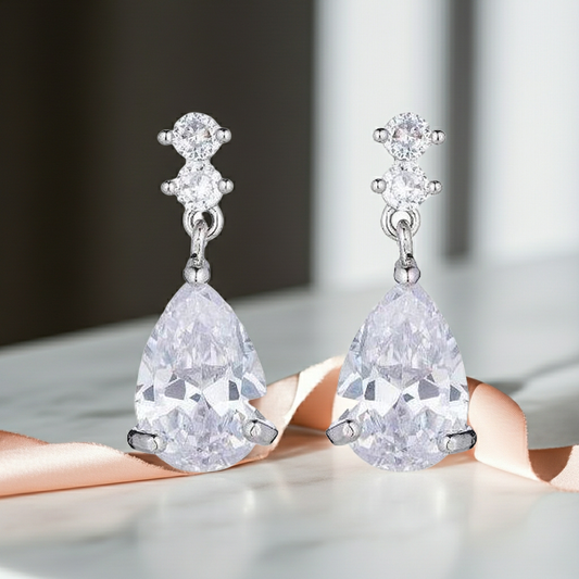 Silver Crystal CZ Teardrop Earrings – Elegant Drop Earrings for Women and girls
