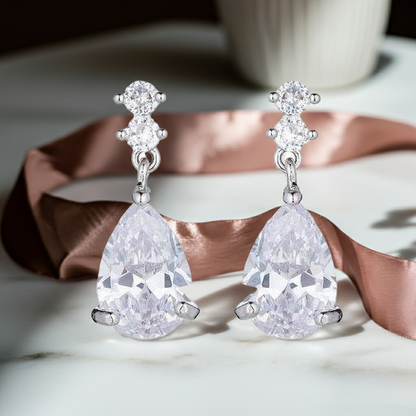 Silver Crystal CZ Teardrop Earrings – Elegant Drop Earrings for Women and girls