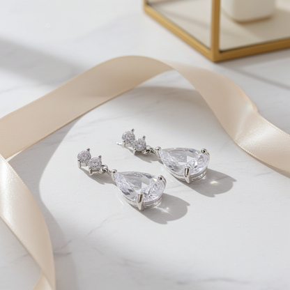Silver Crystal CZ Teardrop Earrings – Elegant Drop Earrings for Women and girls