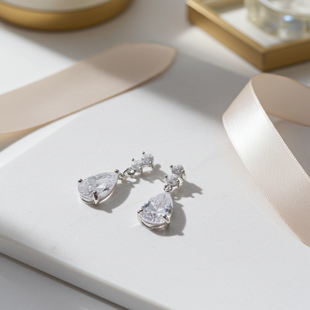 Silver Crystal CZ Teardrop Earrings – Elegant Drop Earrings for Women and girls