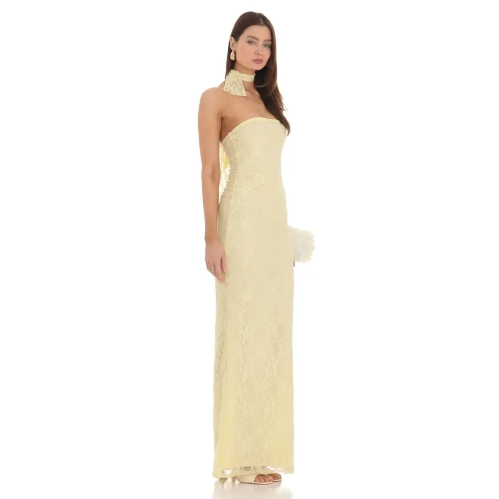 Scarf Lace Maxi Dress in Yellow