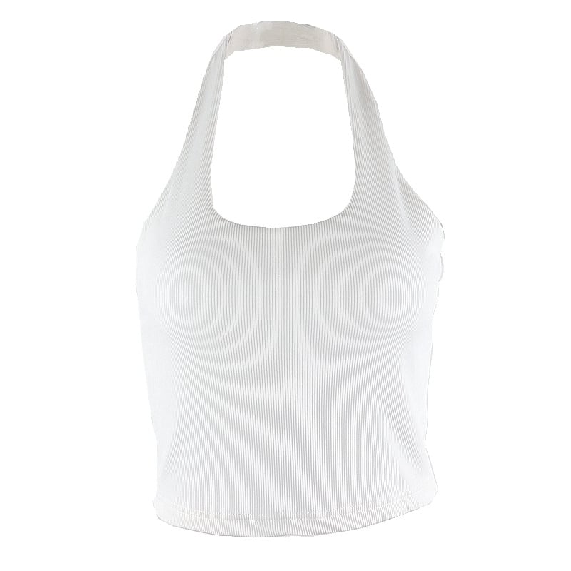 Sculpted Halter Vest in Ribbed Cotton — Open-Back Crop Top